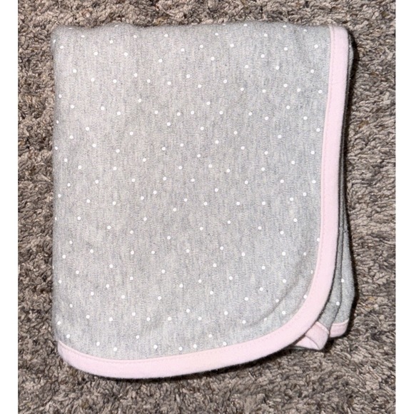 Precious Firsts Other - Precious First by Carter's Gray White Polka Dot Pink Trim Cotton Baby Blanket